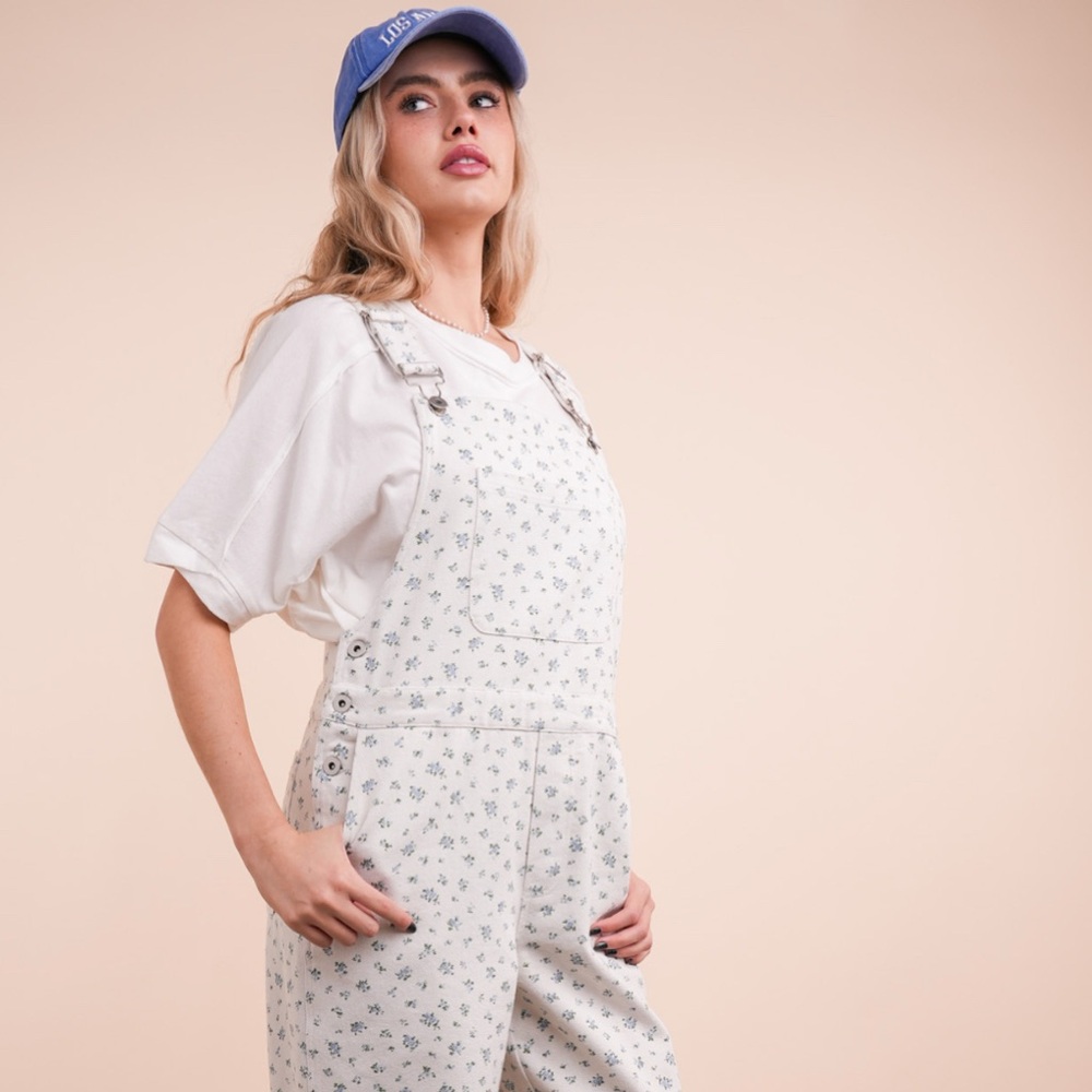 Very J Cream Floral Women's Overalls - Picture 3 of 6